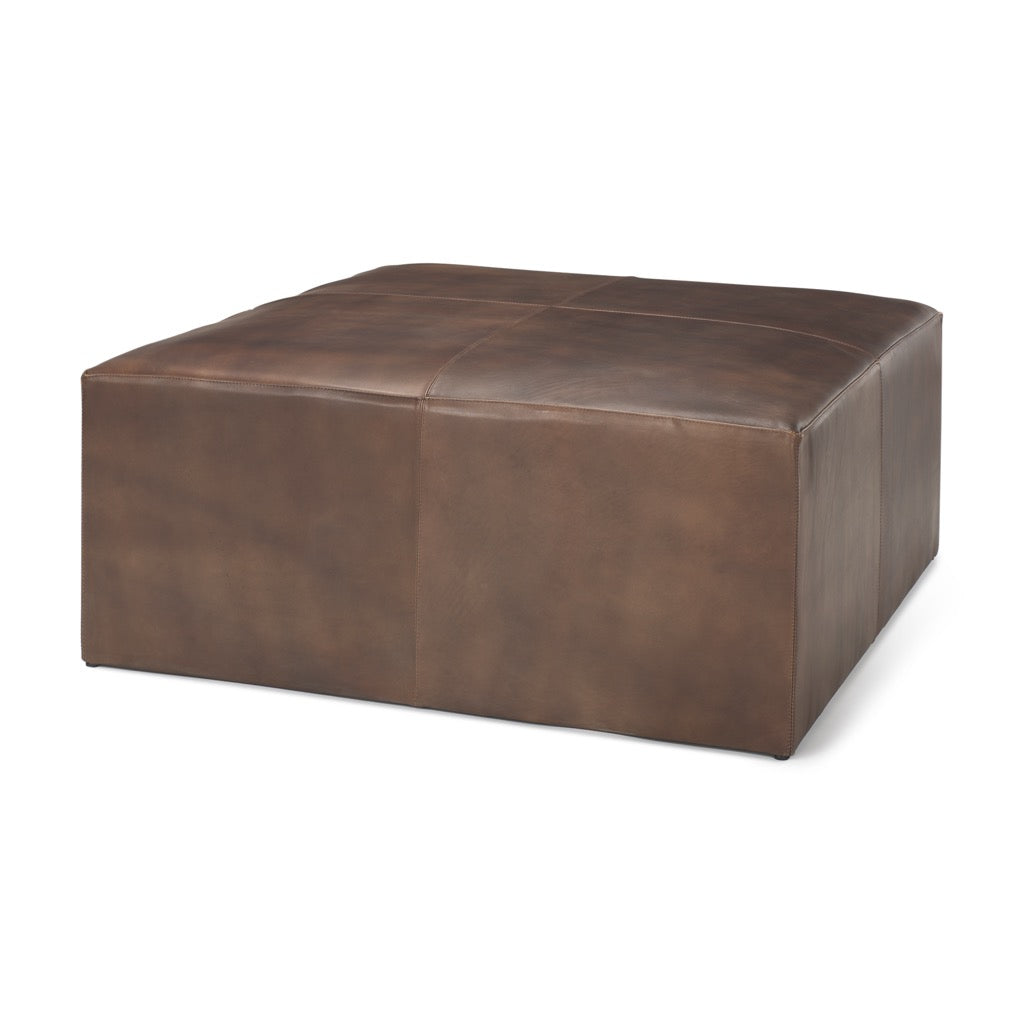 Mercana Minara Square Ottoman Brown Leather angled View 69058