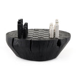Modern Chess Set Carbonized Black Angled View Four Hands