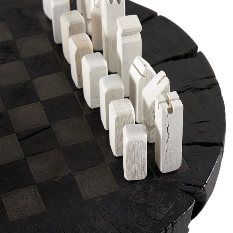 Modern Chess Set Carbonized Black Aged Metal Pieces 230311-001