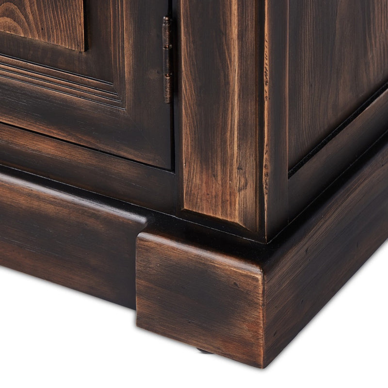 Mr. Percy Found The Top Bookcase Aged Brown Veneer Distressed Wood Corner Detail Four Hands