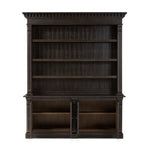 Four Hands Mr. Percy Found The Top Wide Bookcase Aged Brown Veneer Front Facing View Open Cabinets