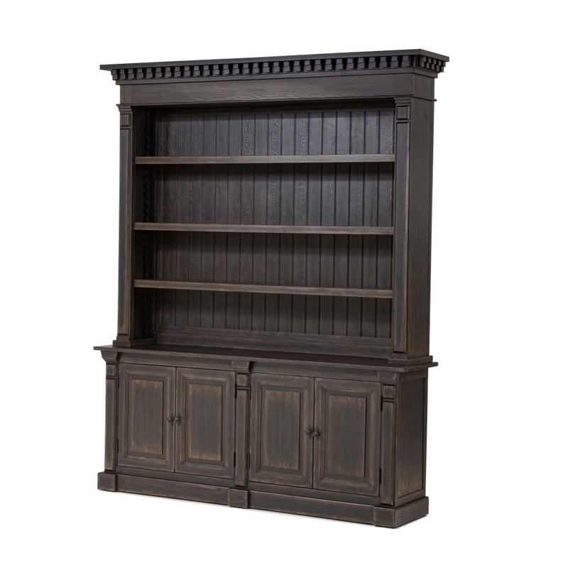 Mr. Percy Found The Top Wide Bookcase Aged Brown Veneer Angled View Four Hands