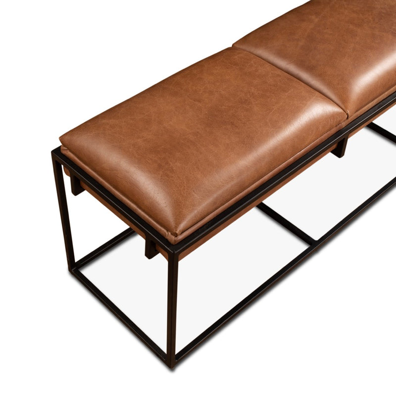 HTD New York 62" Cognac Leather Iron Bench bench view 