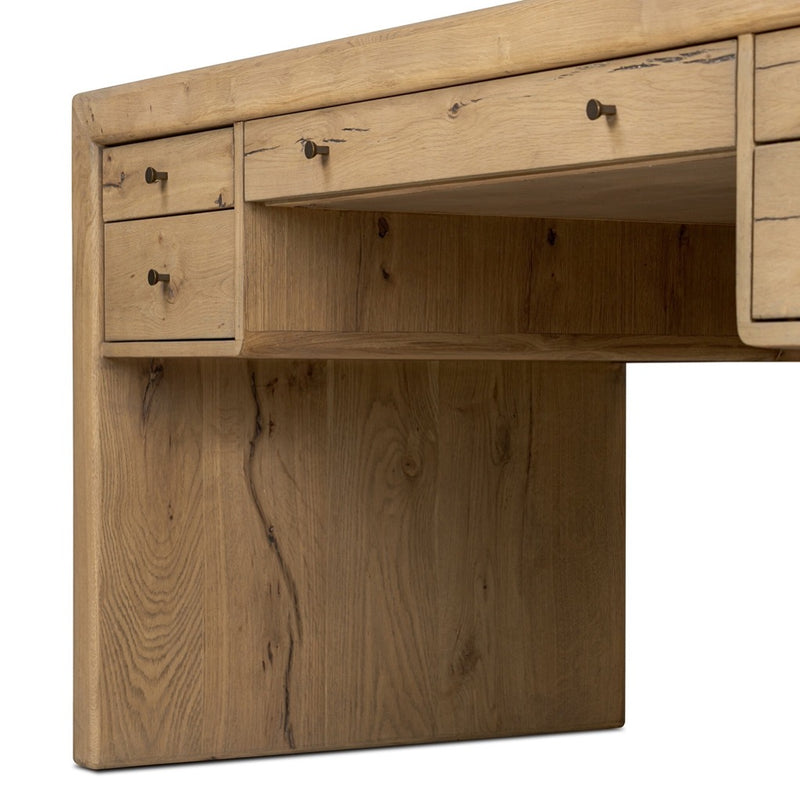 niko and... のdesk... Brant House Niko Wood Desk with 4 Compartments in Walnut Brown