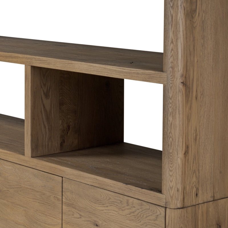 Four Hands Noeline Wide Bookcase angled view of shelf
