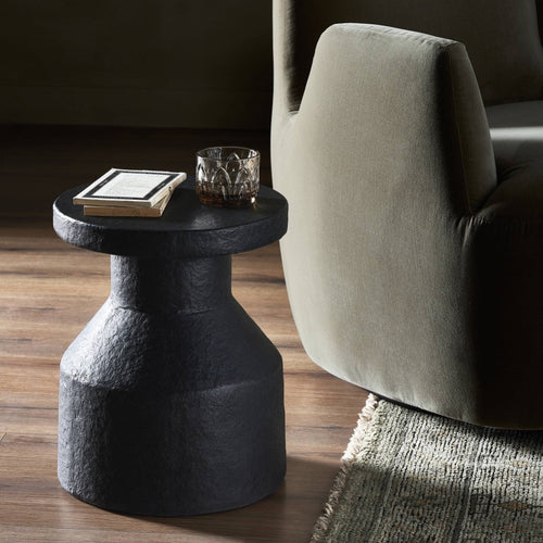 Odeon End Table Distressed Graphite Concrete Staged View in Living Room 240055-001