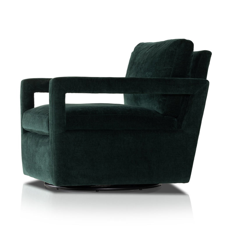Olson Swivel Chair Emerald Worn Velvet Angled View 236092-001
