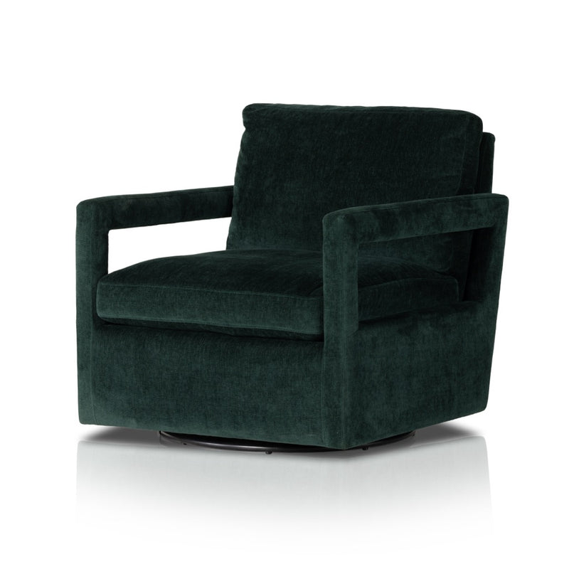 Olson Swivel Chair Emerald Worn Velvet Angled View 236092-001
