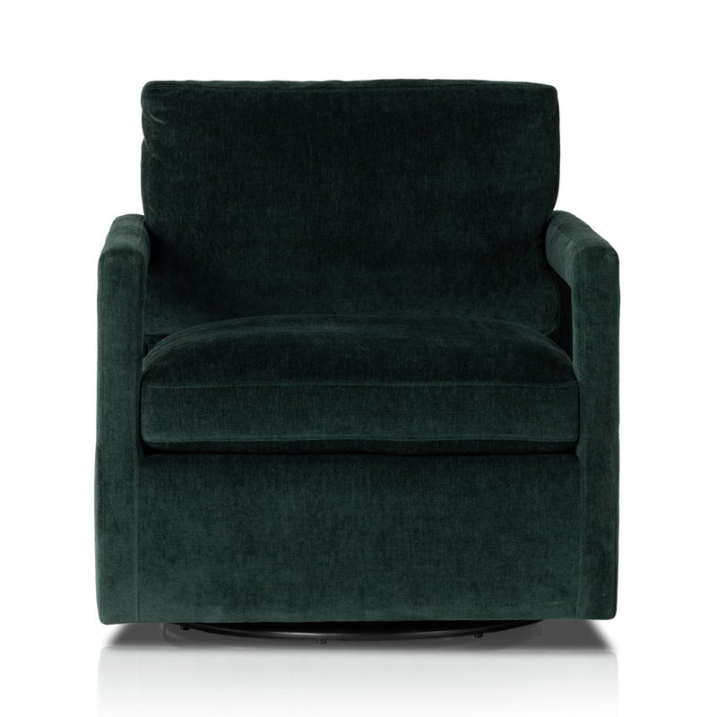 Four Hands Olson Swivel Chair Emerald Worn Velvet Front Facing View