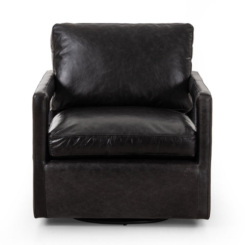 Olson Swivel Chair Sonoma Black Front Facing View Four Hands