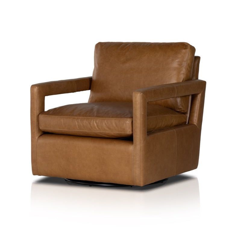 Olson Swivel Chair Sonoma Butterscotch Angled View Four Hands
