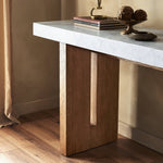 Olympia Console Table White Carrara Marble Staged View Oak Legs Four Hands