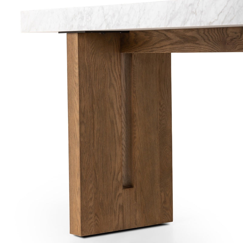 Olympia Console Table White Carrara Marble Oak Leg Detail 239441-001