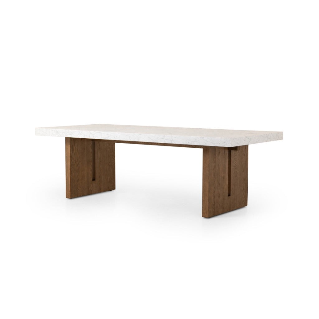 Olympia Dining Table White Carrara Marble Angled View 239918-001