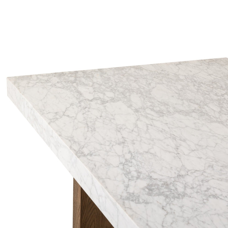 Olympia Dining Table White Carrara Marble Tabletop Corner Detail Four Hands