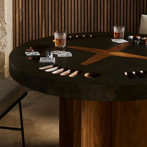 Poker Table Natural Brown Guanacaste Staged View Four Hands