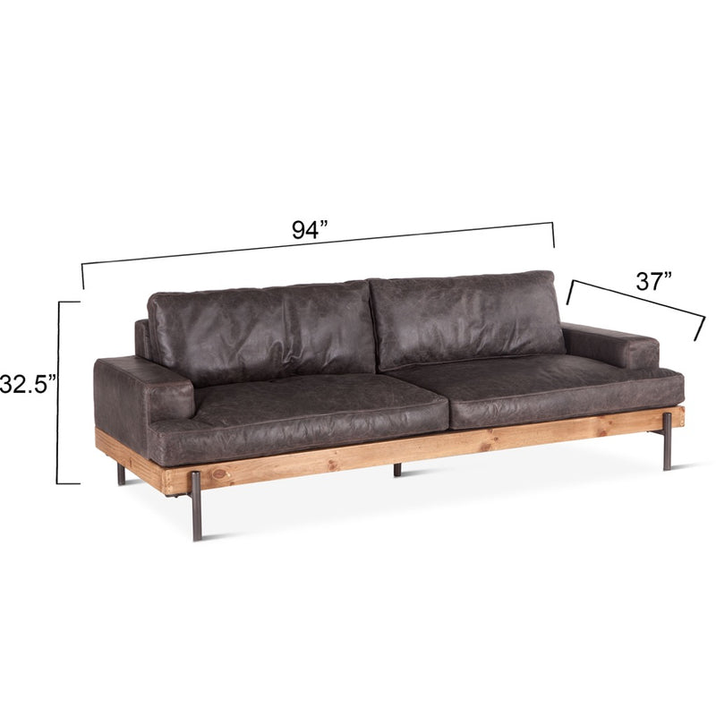 Portofino Industrial Sofa GPF-ISOF-MOR angled with dimensions 