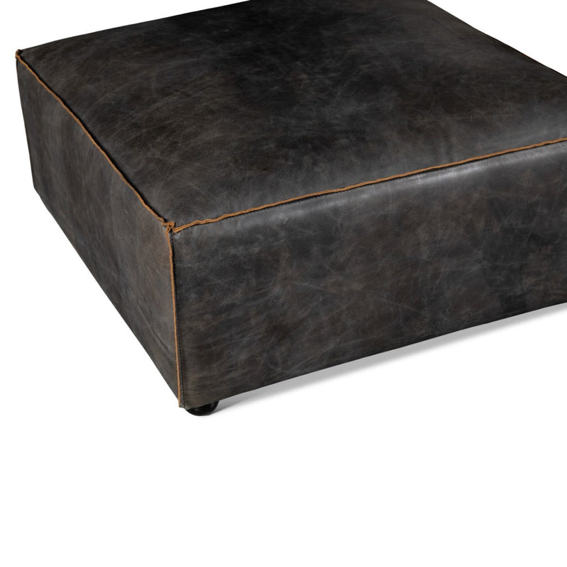 Portofino Loft Sectional Ottoman - Antique Ebony Leather