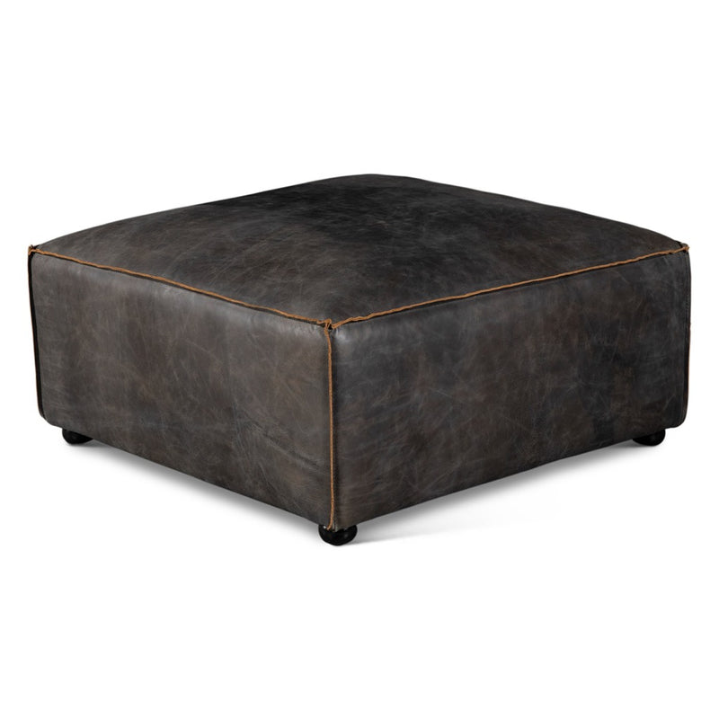 Portofino Loft Sectional Ottoman - Antique Ebony Leather