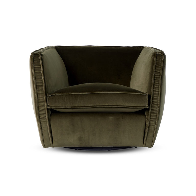 Four Hands Rashi Swivel Chair Surrey Olive Front Facing View