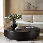 Renan Coffee Table Dark Espresso Reclaimed French Oak Staged View Four Hands