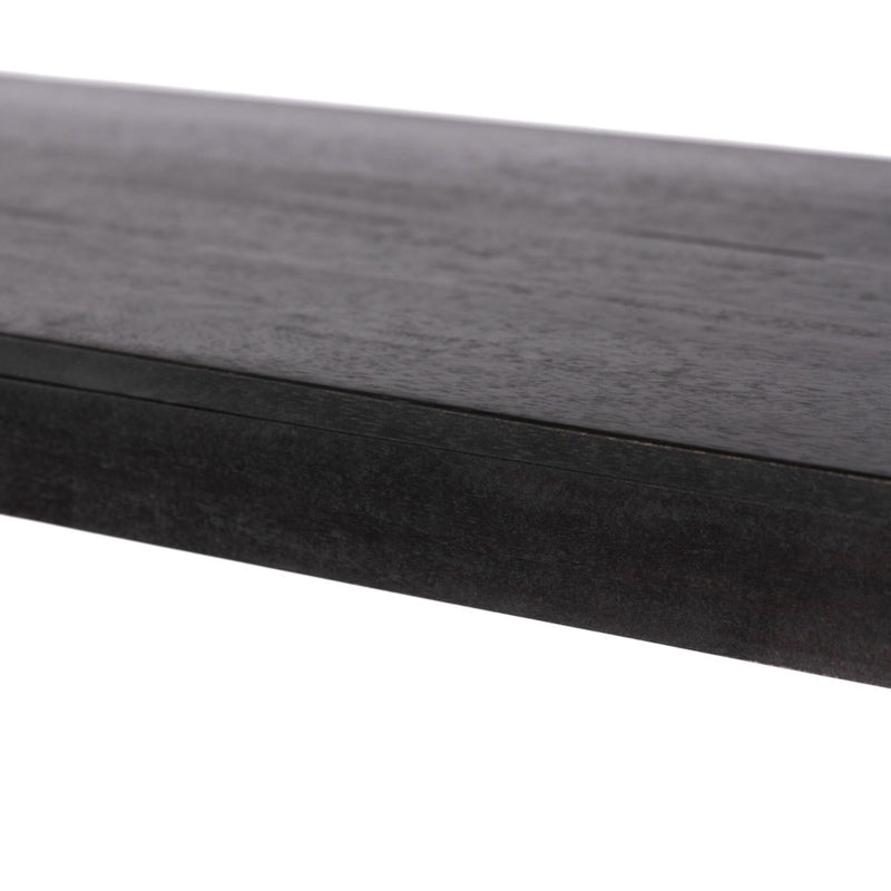 Reza Wide Bookcase 232355-002 side view worn black acacia shelf