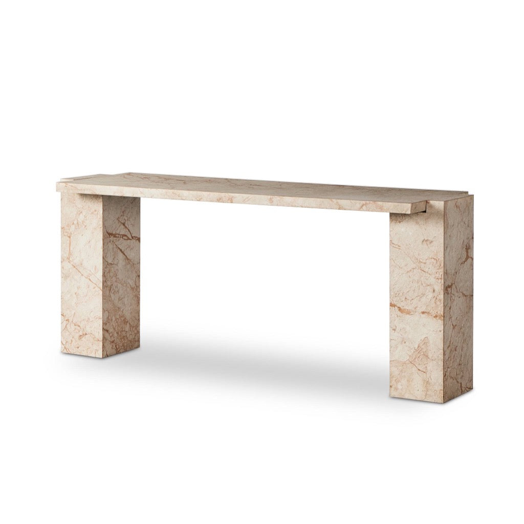Romano Console Table Desert Taupe Marble Angled View 237777-001