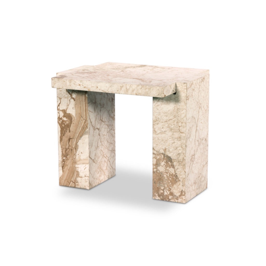 Romano End Table Desert Taupe Marble Angled View 237779-001