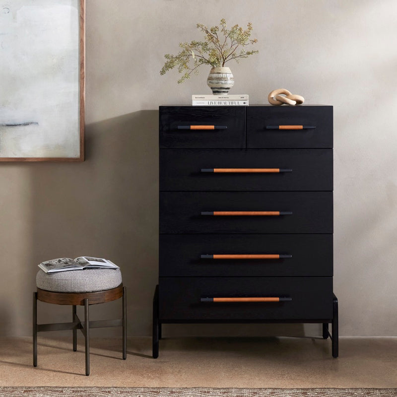 black vertical dresser Four Hands Rosedale 6 Drawer Tall Dresser