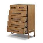 Four Hands Rosedale 6 Drawer Tall Dresser angled open drawer view 