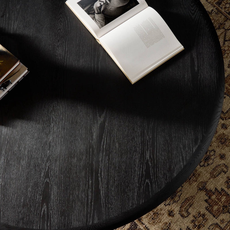 Rosenell Round Coffee Table Black Oak Veneer Staged Tabletop