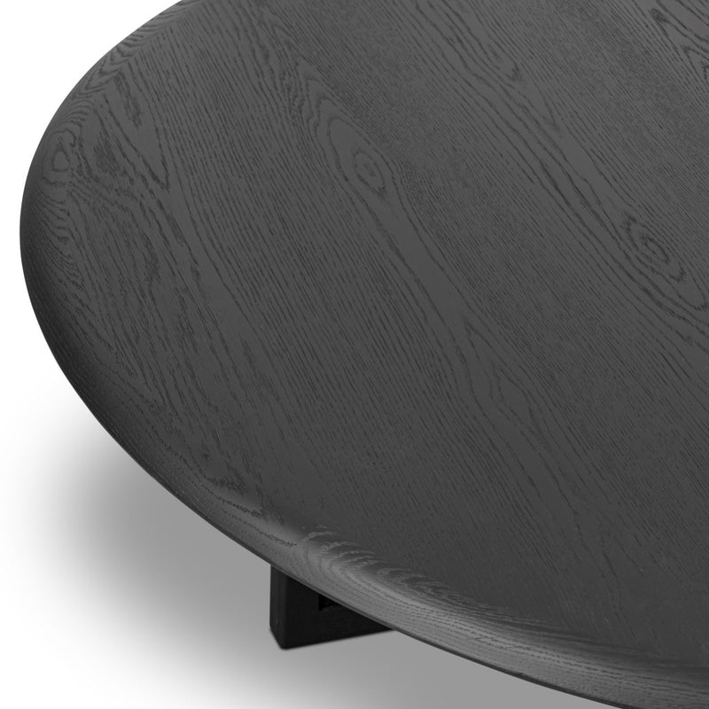Four Hands Rosenell Round Coffee Table Black Oak Veneer Rounded Edge Detail