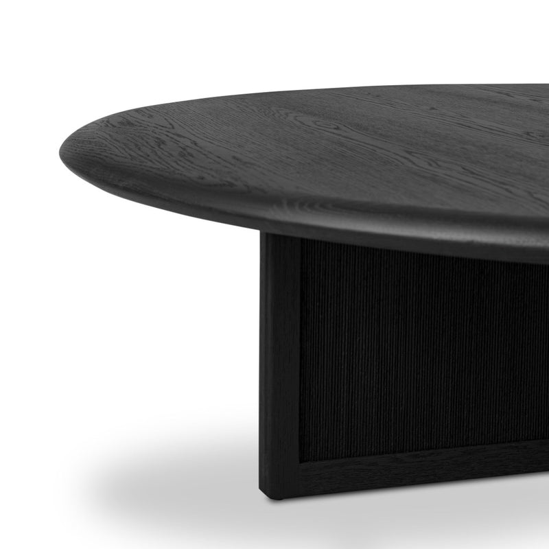 Rosenell Round Coffee Table Black Oak Veneer Rounded Edge Four Hands