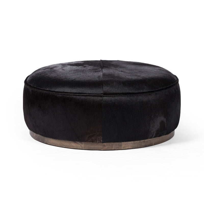 Sinclair Large Round Ottoman Black Hair on Hide Side View 106119-014