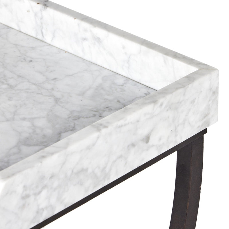 Six Beers Table Honed White Marble Edge Detail Four Hands