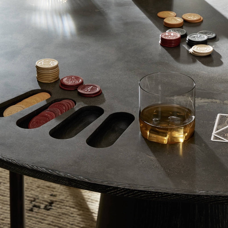 Four Hands Skye Poker Table staged chip cutout view