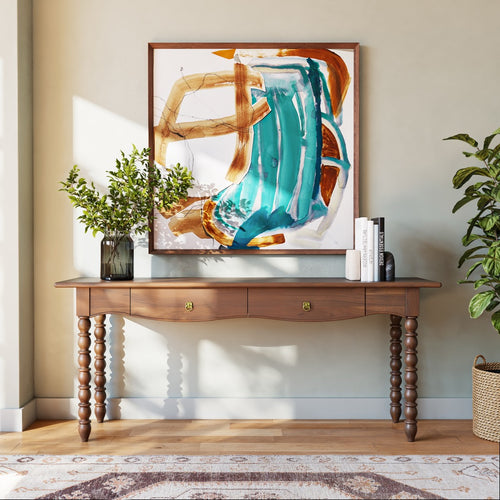 Co.House Designs Spindle Console Table staged front facing view 