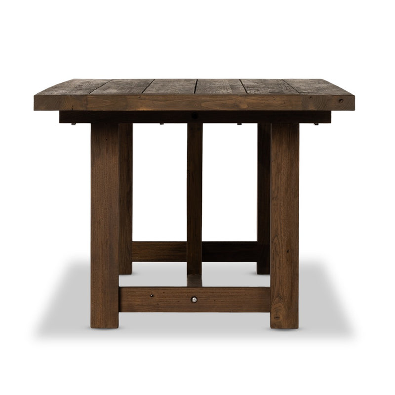 Four Hands Stewart Outdoor Dining Table Side View Reclaimed Teak Wood