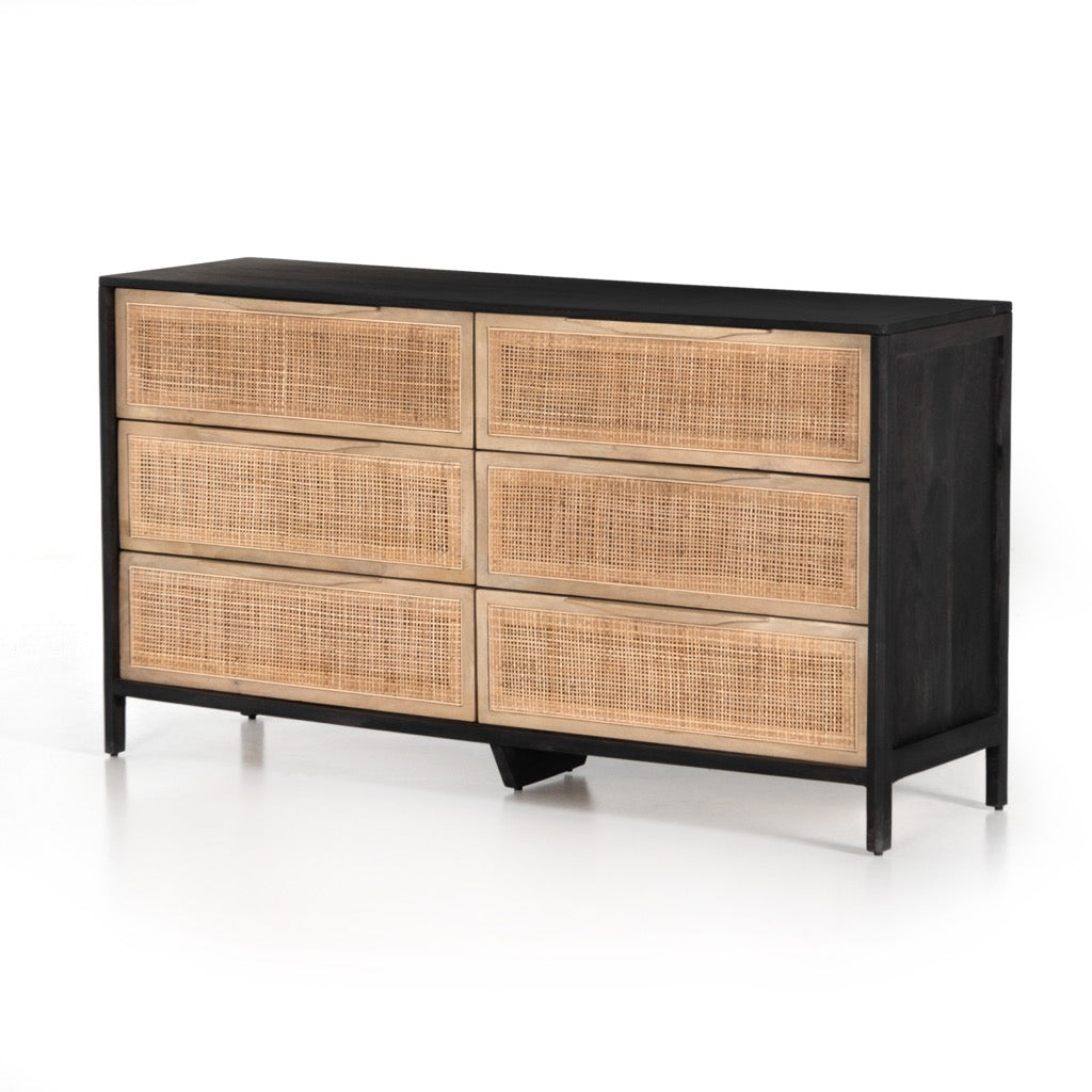 black and cane dresser Frances Woven Rattan 6 Drawer Dresser, W x 36 in Four Hands Sydney 9 Drawer