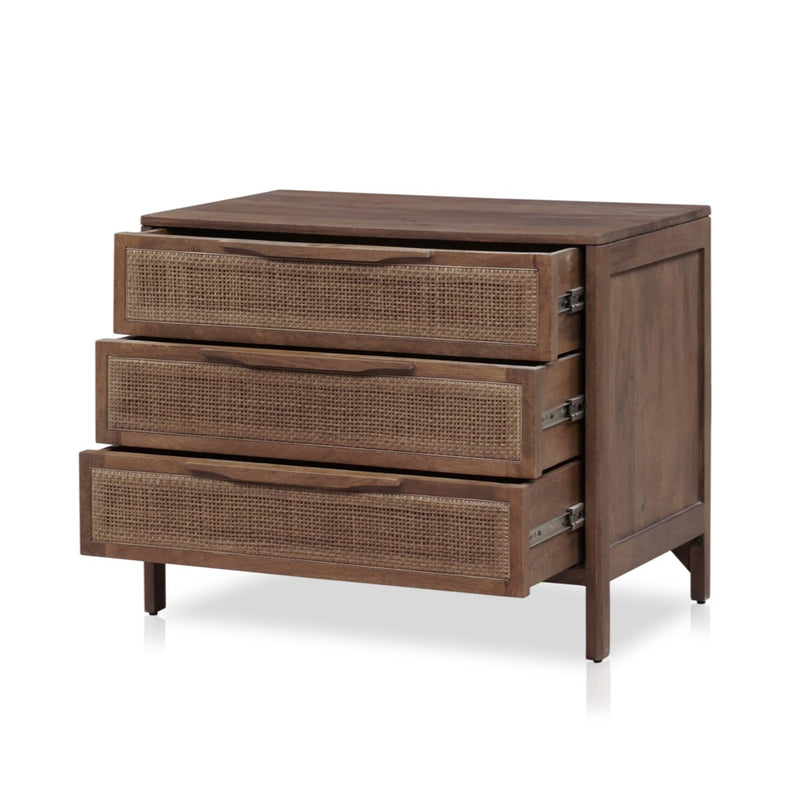 Four Hands Sydney Large Cane Nightstand Open Drawers