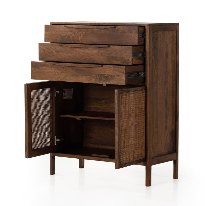 Four Hands Sydney Tall Dresser Brown Wash Open Drawers