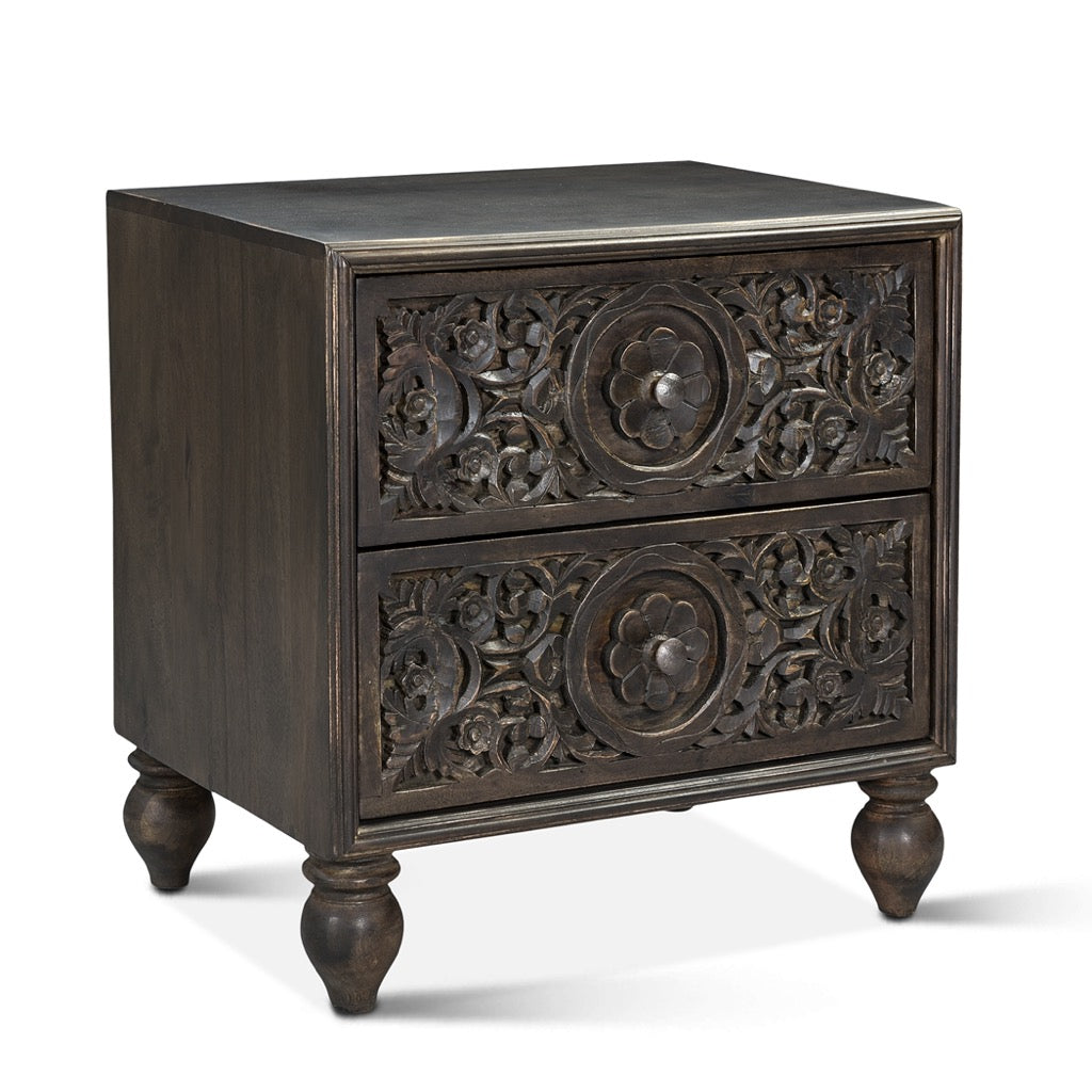 HTD Taj Two Drawer Nightstand angled view 