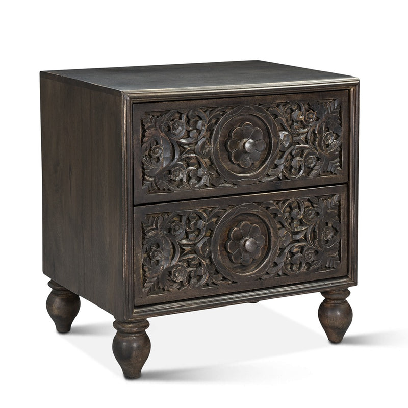 HTD Taj Two Drawer Nightstand angled view 