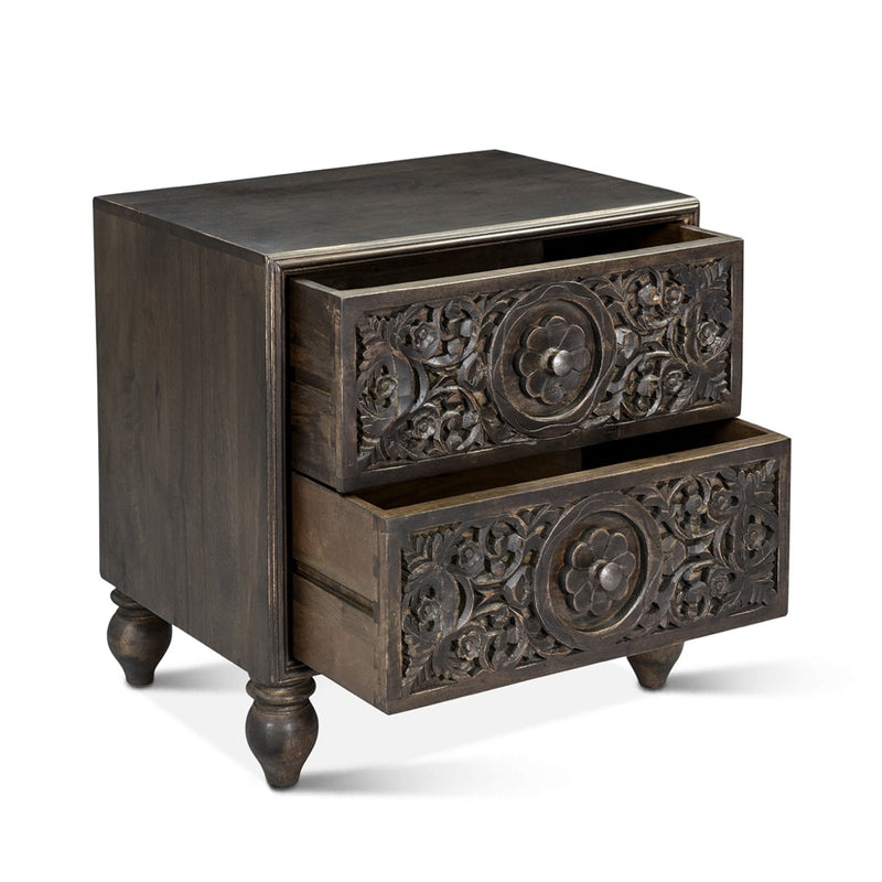 HTD Taj Two Drawer Nightstand angled open drawer 