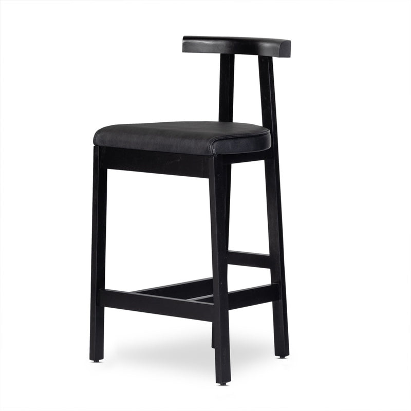 Tex Bar Stool Black Leather Angled View Four Hands