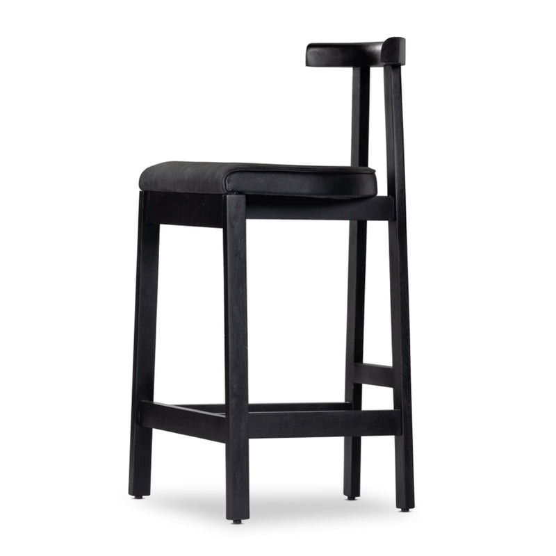 Tex Counter Stool Black Leather Angled View 225104-003
