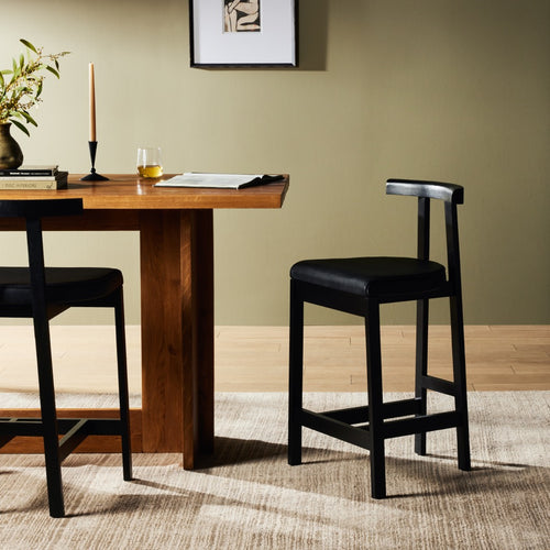 Tex Counter Stool Black Leather Staged View Four Hands
