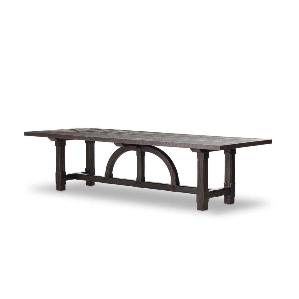 The Arch Dining Table Medium Brown Fir Veneer Angled View Four Hands