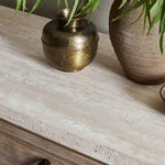 The Lazy Monsieur Partouche Table Travertine Staged View Tabletop Van Thiel 238729-001