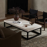 The Rectangular Coffee Table Travertine Staged View in Living Room 238724-001